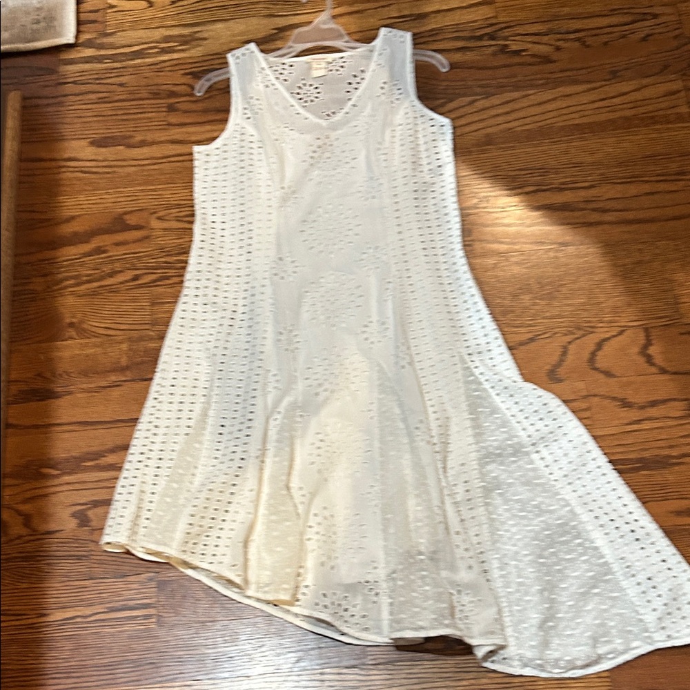 White eyelet Sundance dress with side zipper and under-slip